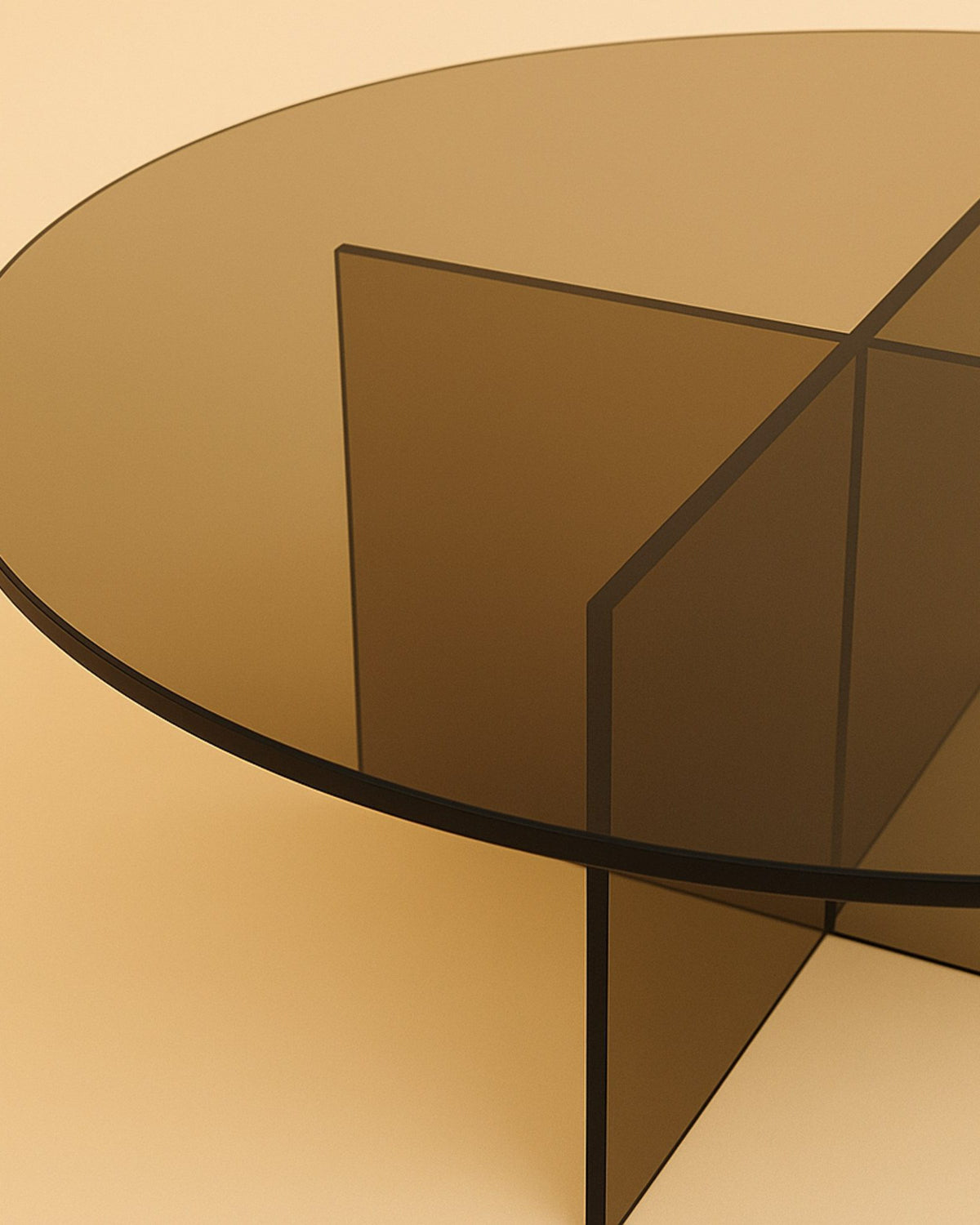 arki coffee table by lebanto, bronzed glass, detail