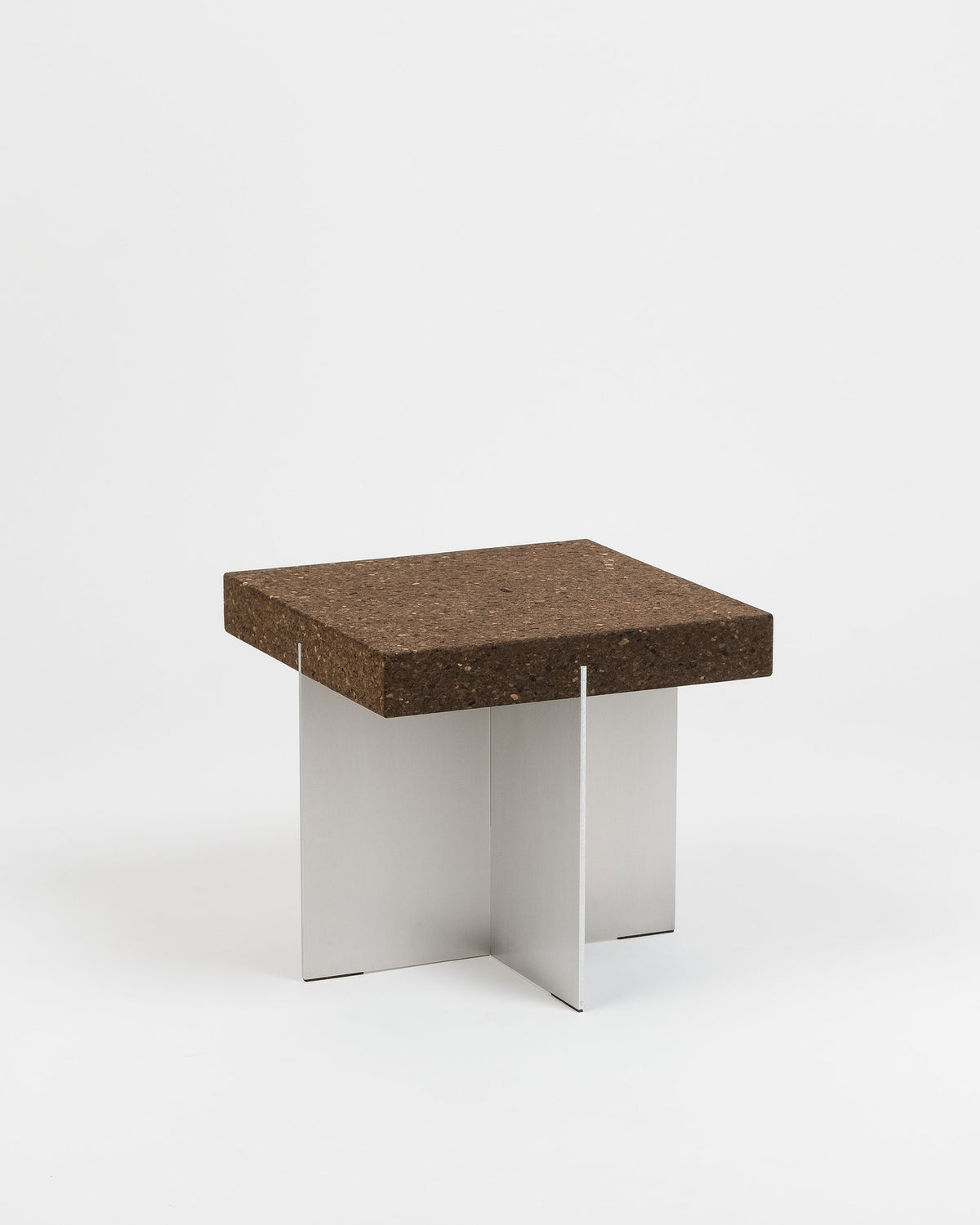 cork-x side table by robert megel: square cork top on a crossed aluminium base