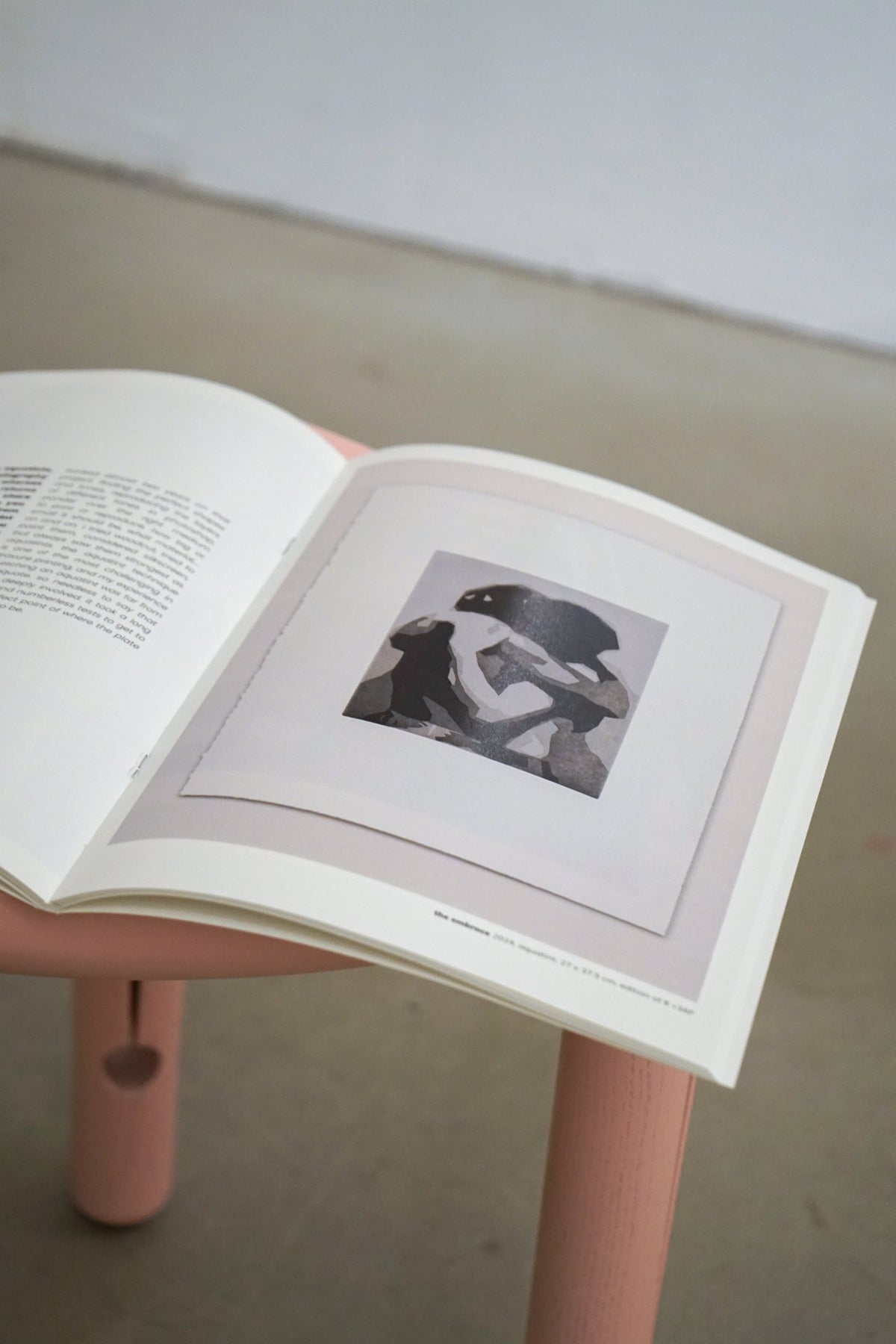 open book on a pink stool