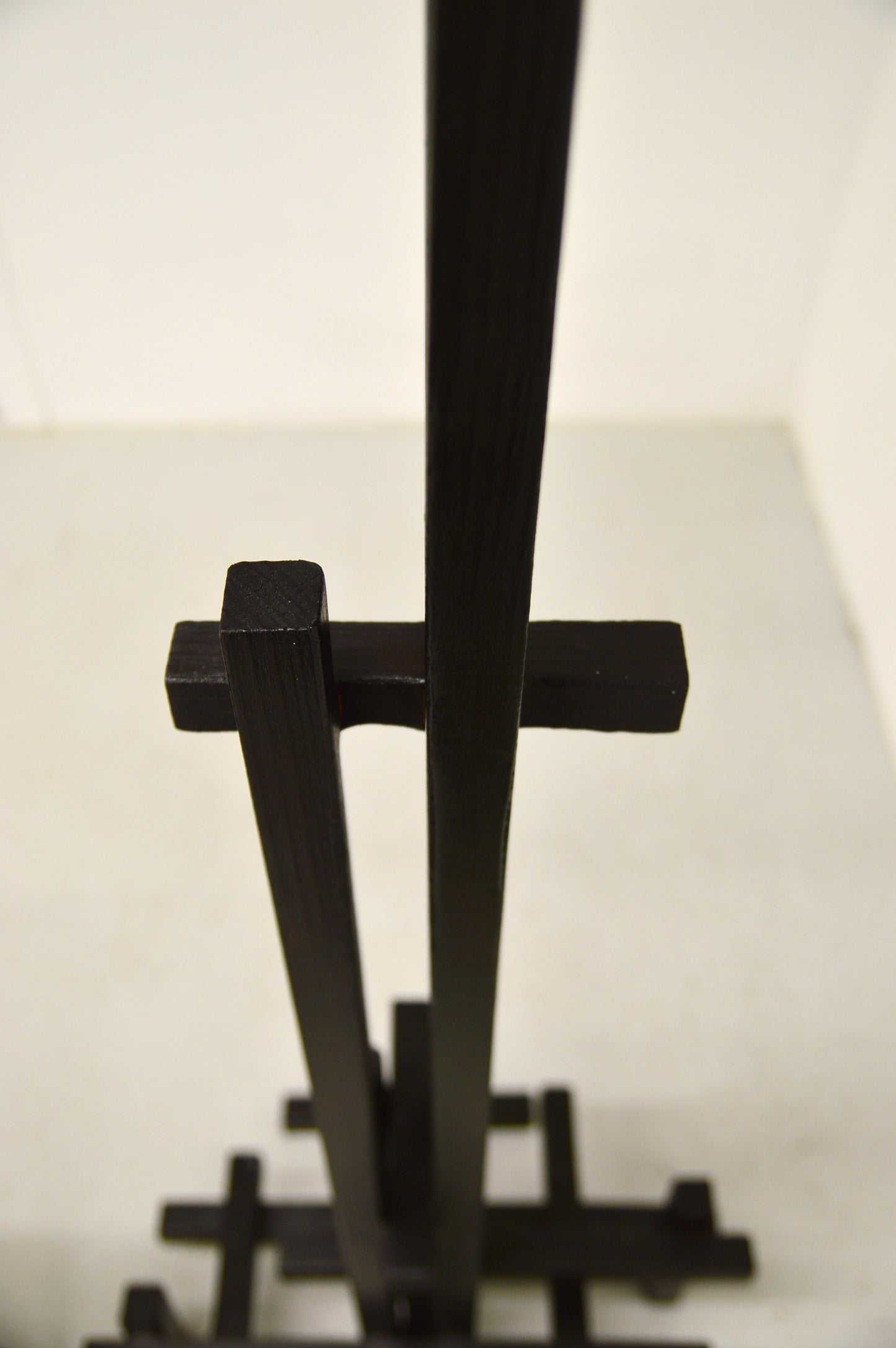 tetris 11 candelabra — charred-wood joinery detail · studio von schoenebeck · collectible design at spazio