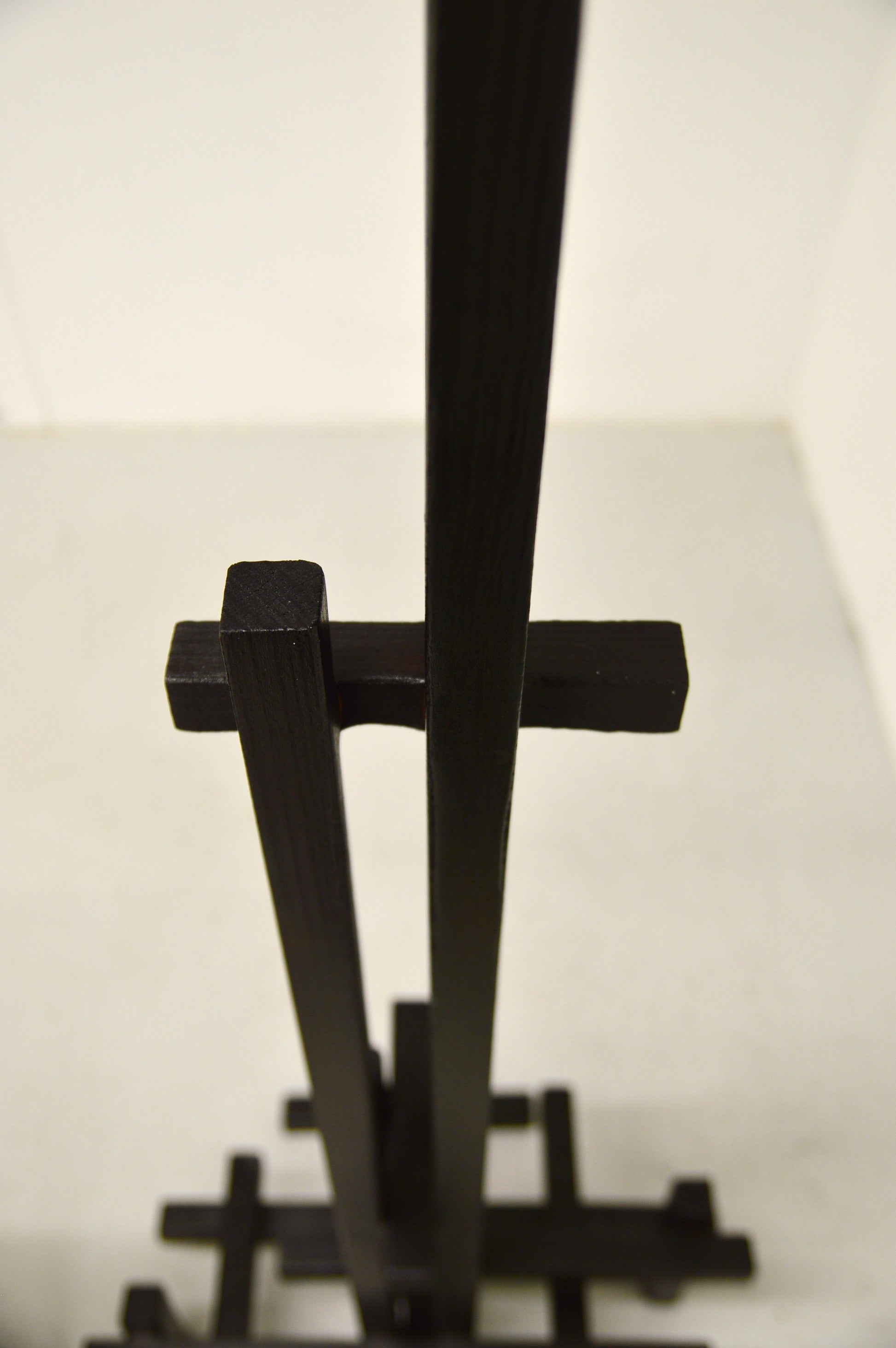 tetris 11 candelabra — charred-wood joinery detail · studio von schoenebeck · collectible design at spazio