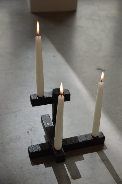 tetris candle holder, size 3 — three lit tapers · studio von schoenebeck · collectible design at spazio