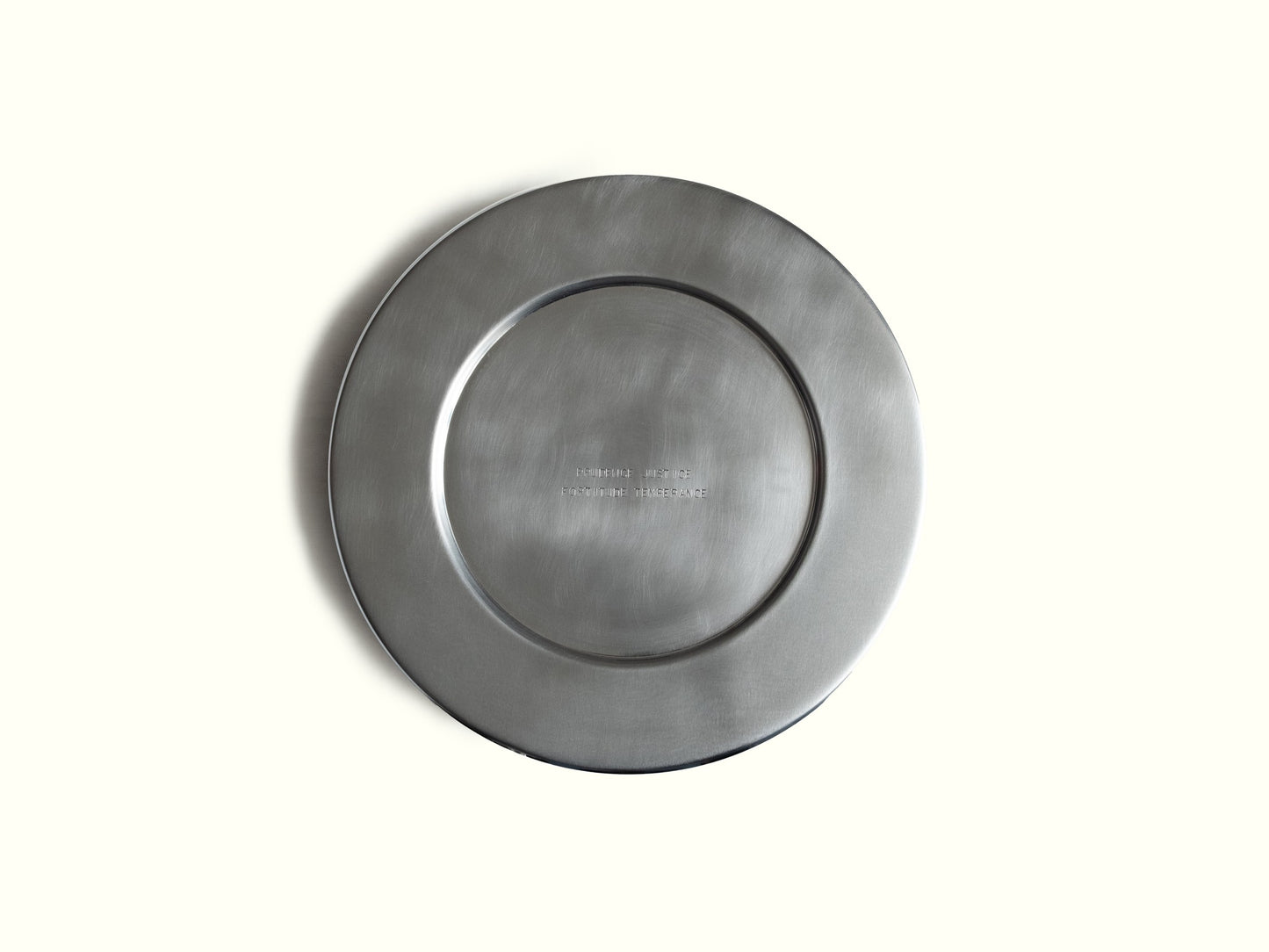 traces charging plate 'prudence justice fortitude temperance' — brushed aluminium · studio von schoenebeck · collectible design at spazio